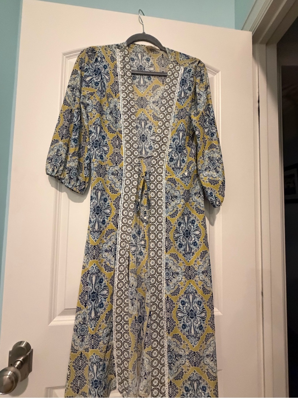 Blue and Yellow Printed Swim Coverup Kimono